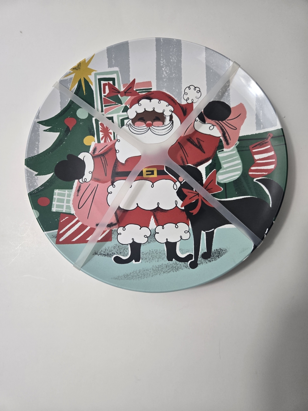 Santa claus Christmas 11-inch Melamine Dinner Plate featuring a retro-style - 4